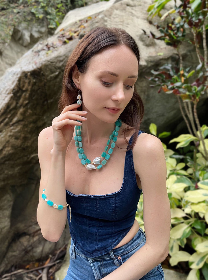 Amazonite With Floral Charms Bracelet GB008 - FARRA