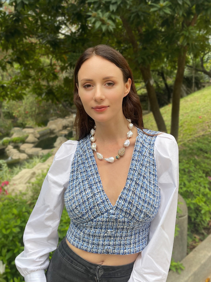Baroque Pearl With Rhinestones Gorgeous Necklace GN018 - FARRA