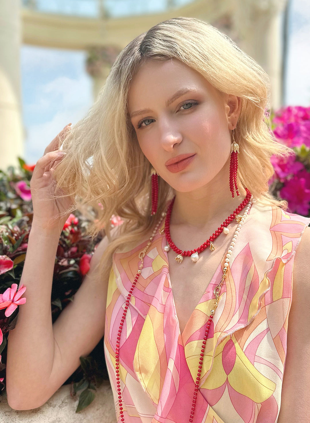 Peanut Shaped Red Coral Necklace JN001 - FARRA