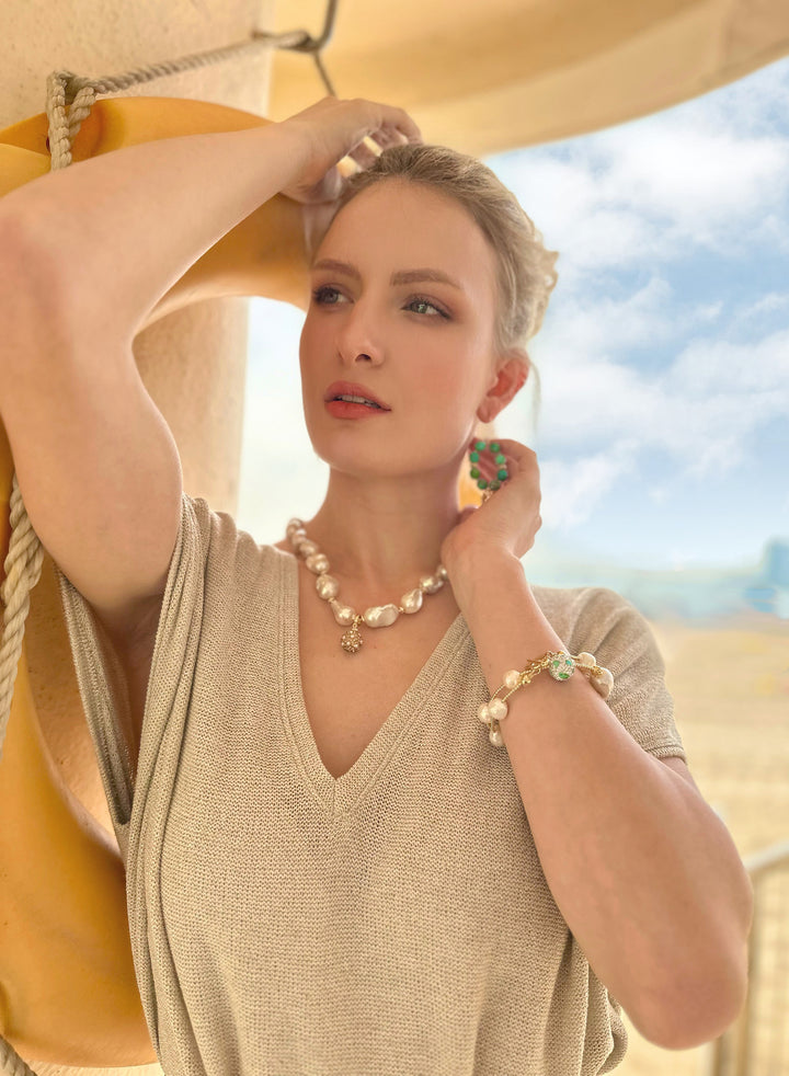 Baroque Pearls with Removable Rhinestone Pendant Necklace JN055 - FARRA