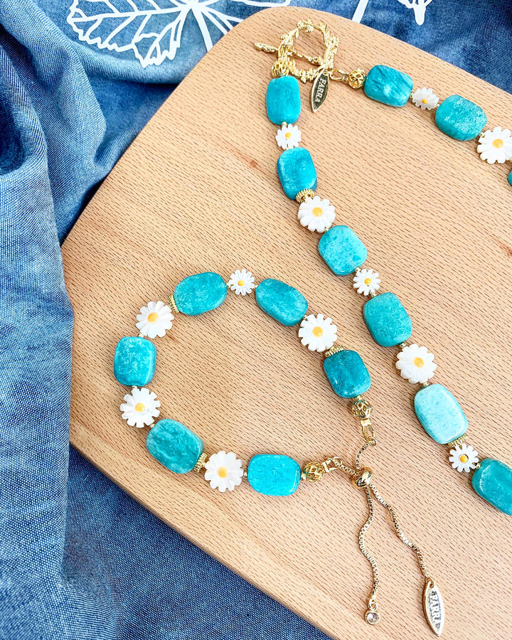 Amazonite With Floral Charms Bracelet GB008 - FARRA
