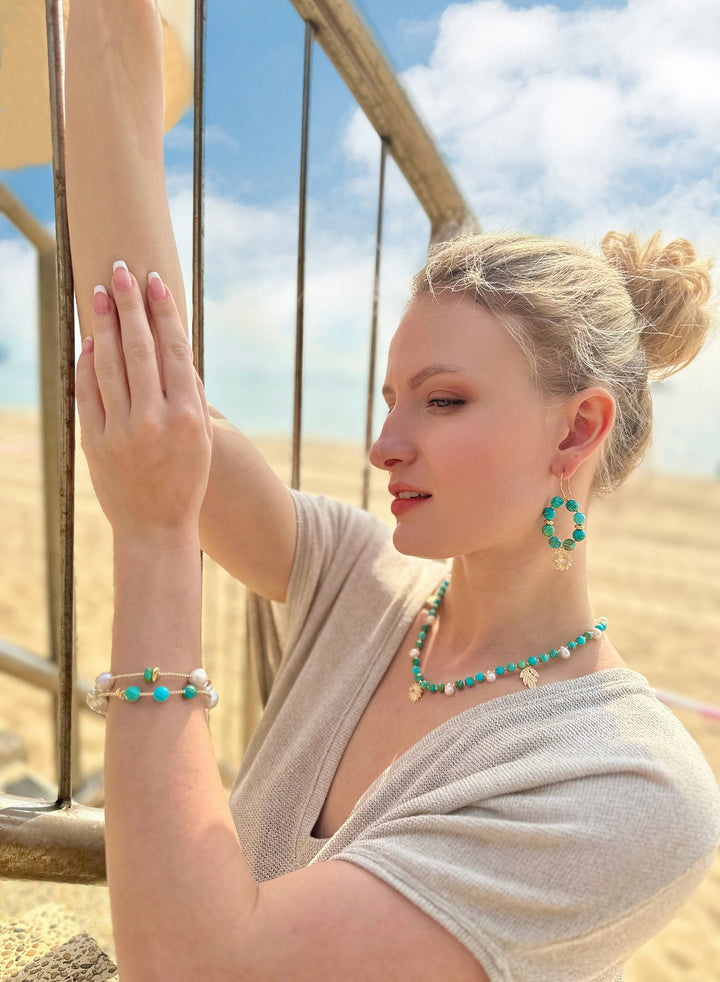 Baroque Pearls with Turquoise Double Layers Bracelet/ Choker JB019 - FARRA