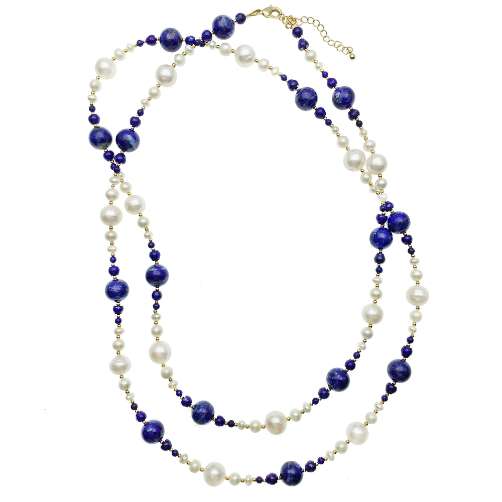 Freshwater with Lapis Multi-Way Necklace DN209 - FARRA