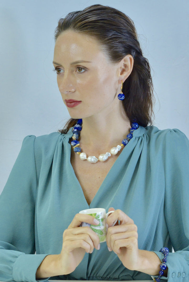 Round Lapis Hook Earrings CE002 - FARRA