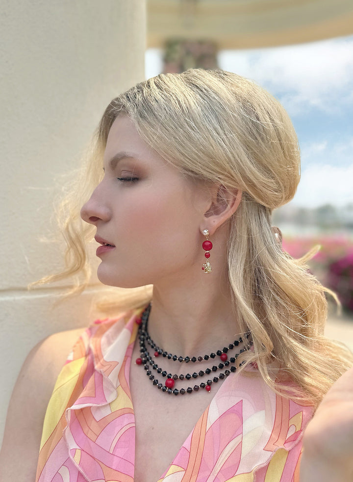 Multi-layers Garnet with Red Coral Statement Necklace JN007 - FARRA