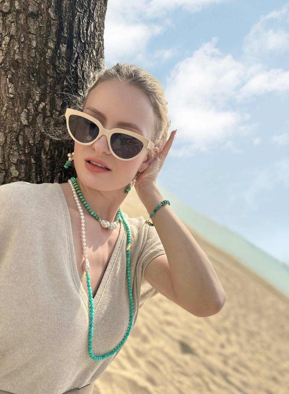 Turquoise With Baroque Pearls Statement Necklace JN057 - FARRA