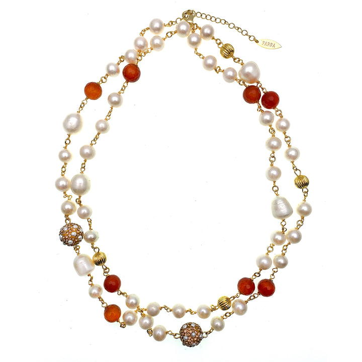 Freshwater Pearls with  Red Agate Chain Necklace FN007 - FARRA