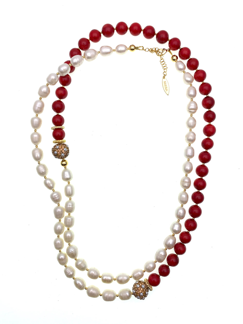 Freshwater Pearls with Red Corals Two Ways Necklace FN008 - FARRA