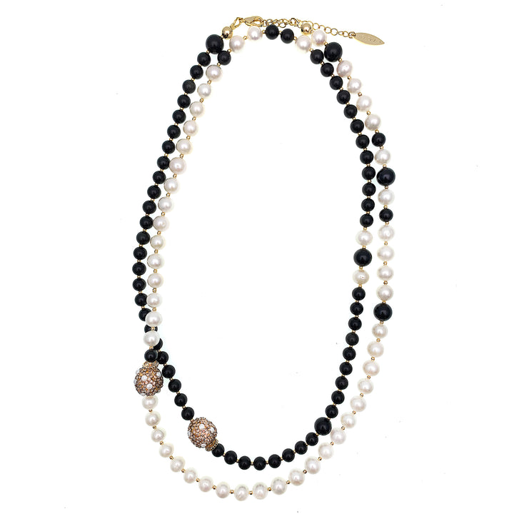 Freshwater Pearls With Black Obsidian Two Ways Necklace FN029 - FARRA