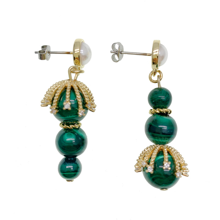 Malachite Artistic Asymmetric Earrings GE014 - FARRA