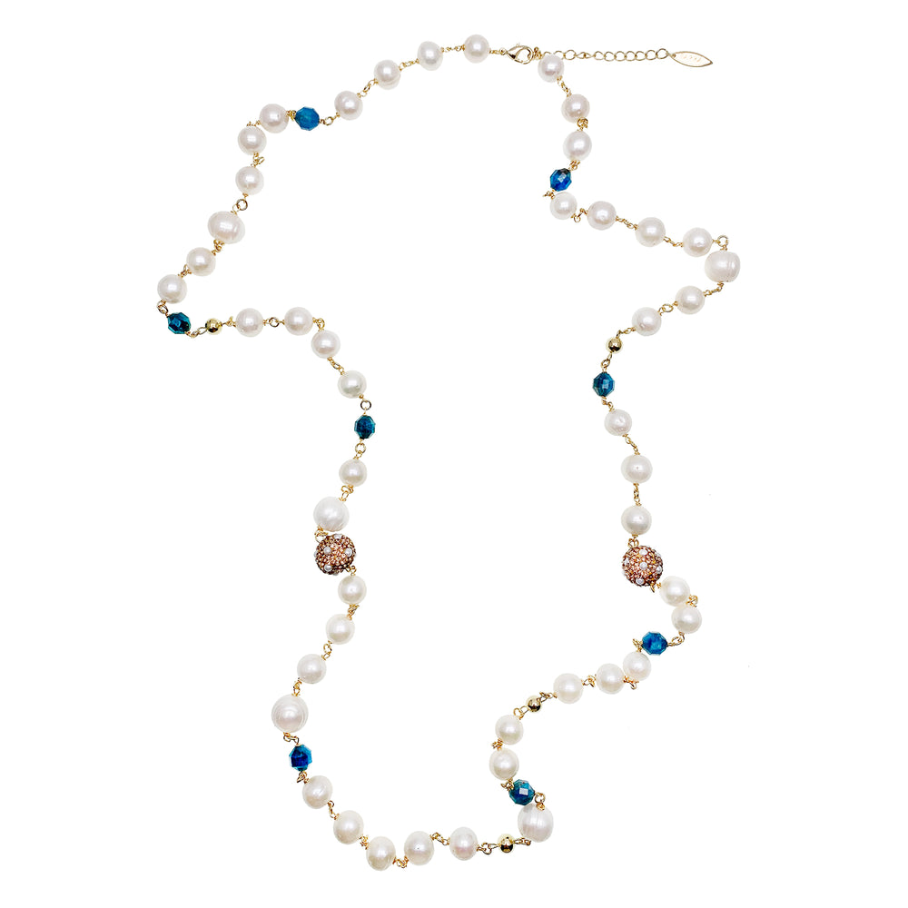 Freshwater Pearls With Blue Apatite Multi-Way Necklace GN007 - FARRA