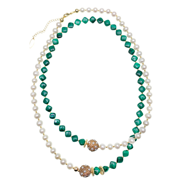 Malachite With Freshwater Pearls Multi-Way Necklace GN014 - FARRA
