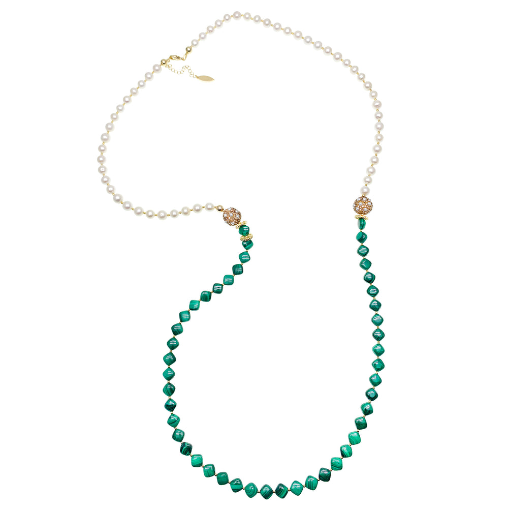 Malachite With Freshwater Pearls Multi-Way Necklace GN014 - FARRA