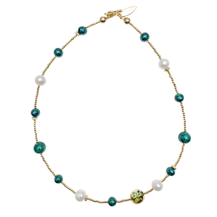 Malachite With Freshwater Pearls Double Layers Bracelet/ Choker HB006 - FARRA
