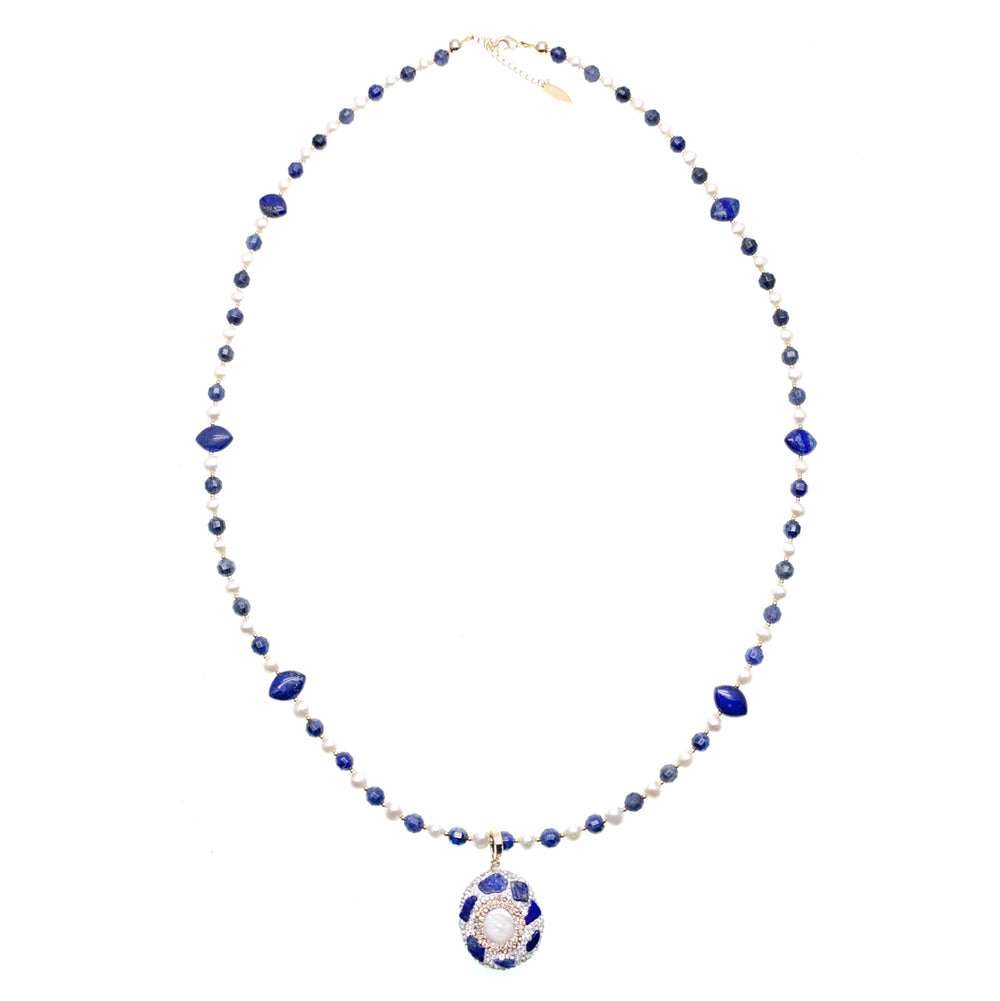 Freshwater Pearls With Lapis And Sodalite MuIti-way Necklace HN005 - FARRA