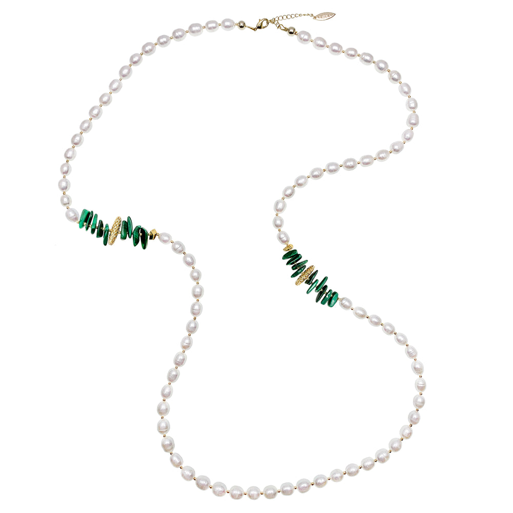 Freshwater Pearls With Malachite Sticks Multi-Way Necklace HN030 - FARRA