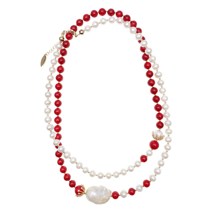 Freshwater Pearls With Bamboo Coral And Baroque Pearl Long Necklace HN035 - FARRA