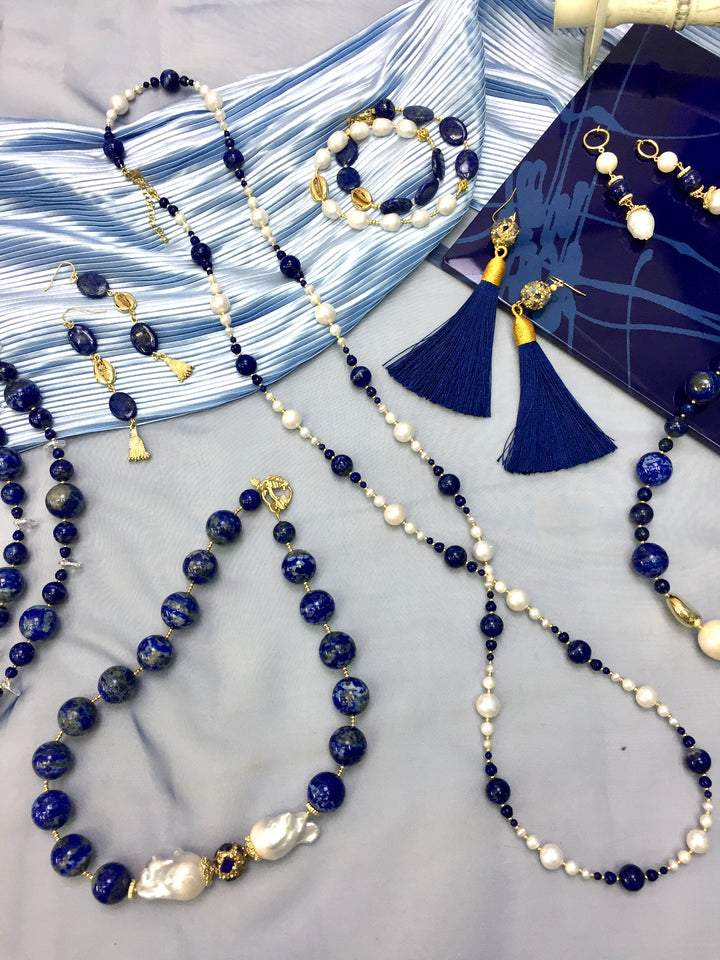 Freshwater with Lapis Multi-Way Necklace DN209 - FARRA