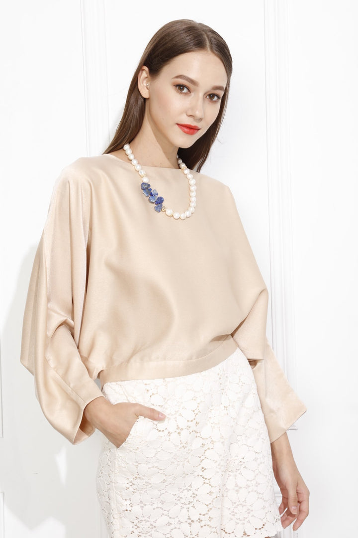 Freshwater Pearl With Lapis Flower Statement Necklace  MN040 - FARRA