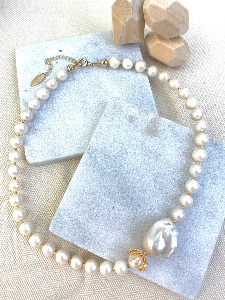 Freshwater Pearls with Baroque Pearl Necklace HN039 - FARRA