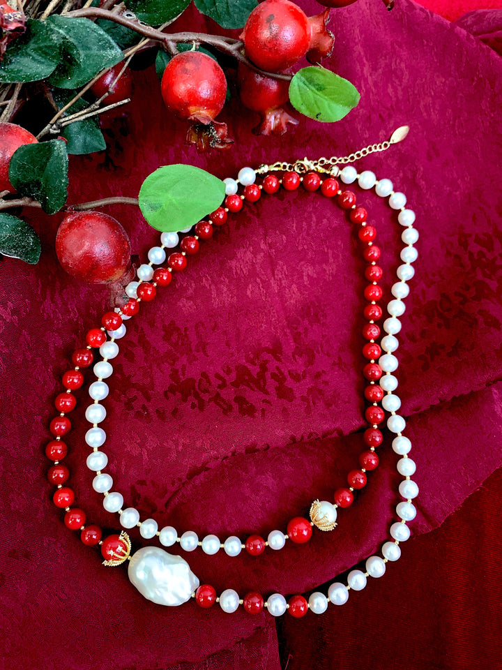 Freshwater Pearls With Bamboo Coral And Baroque Pearl Long Necklace HN035 - FARRA
