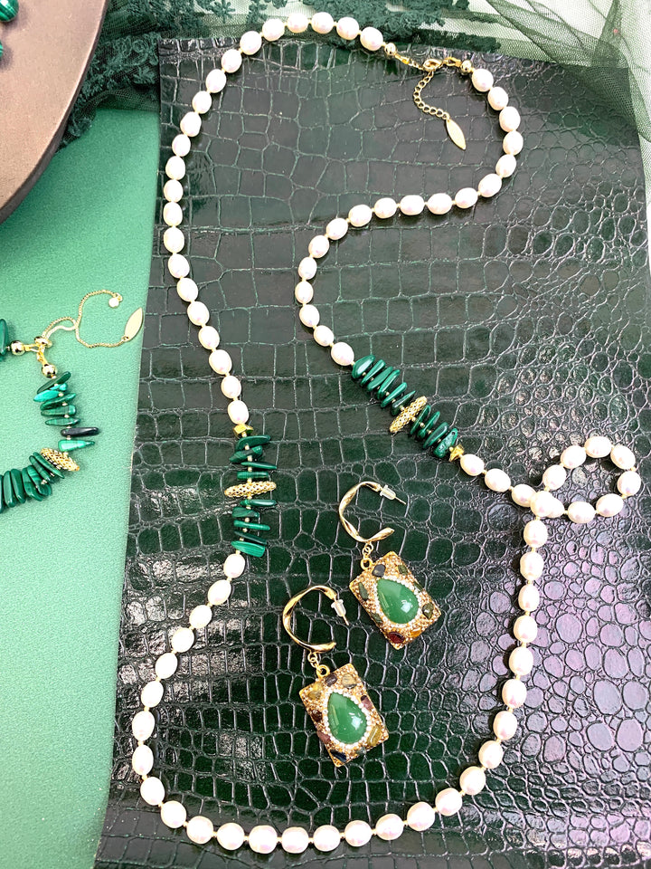 Tourmaline With Green Jade Hook Earrings HE018 - FARRA