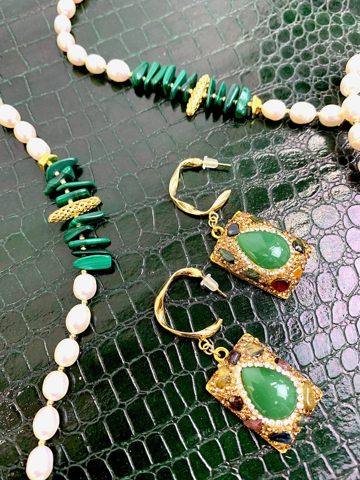 Tourmaline With Green Jade Hook Earrings HE018 - FARRA