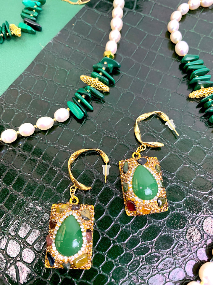 Tourmaline With Green Jade Hook Earrings HE018 - FARRA