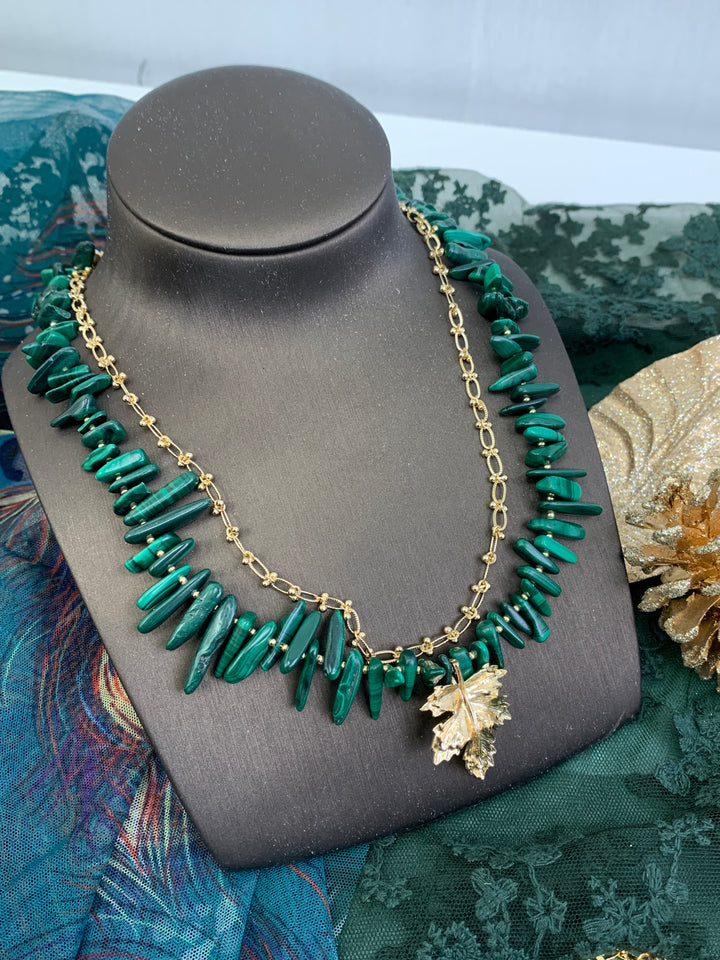 Hawaiian Chips Malachite With Chain Stylish Necklace HN028 - FARRA