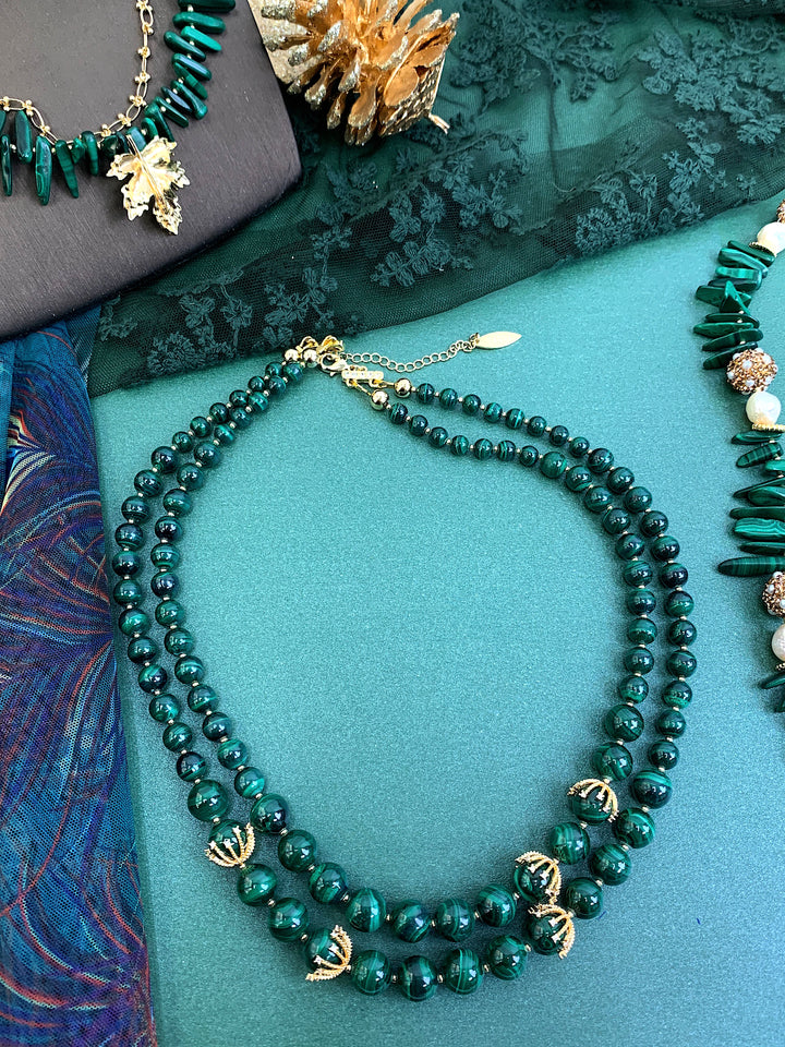 Malachite Double Layers Stunning Necklace HN026 - FARRA