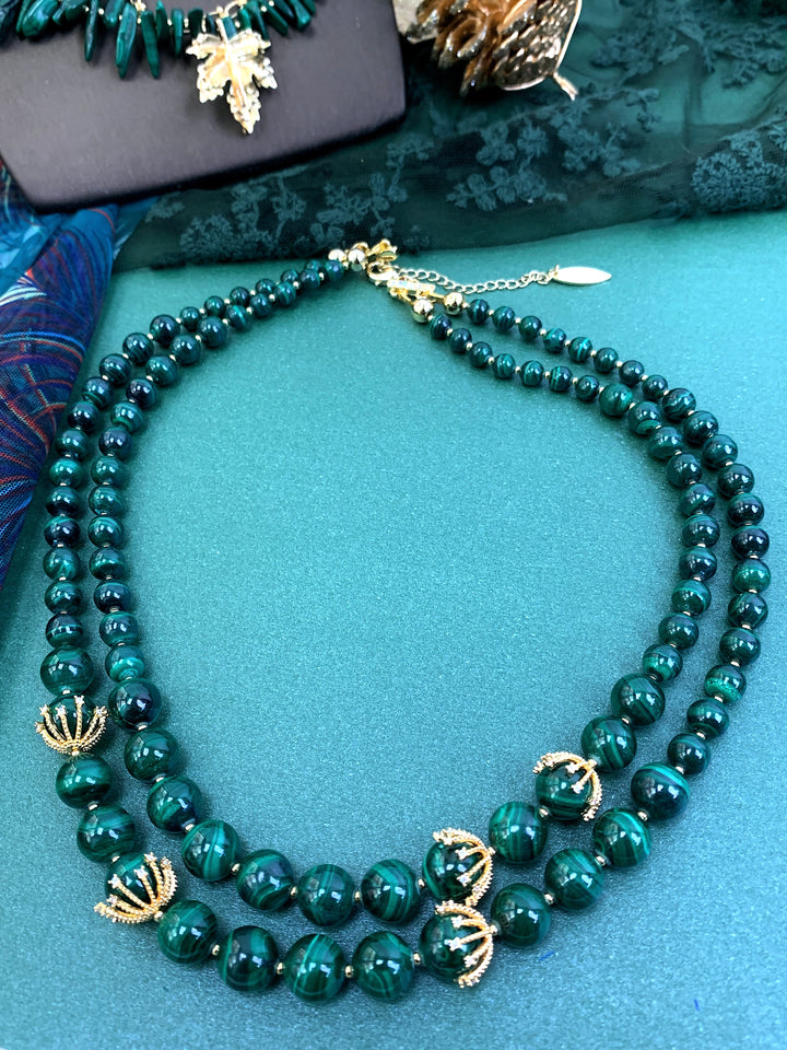 Malachite Double Layers Stunning Necklace HN026 - FARRA