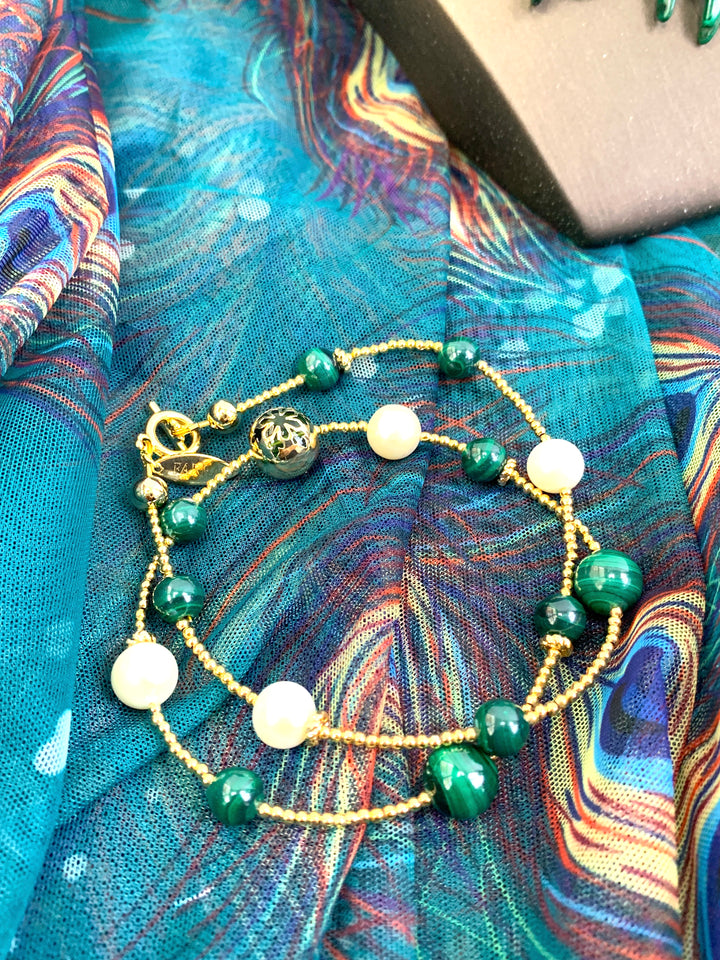 Malachite With Freshwater Pearls Double Layers Bracelet/ Choker HB006 - FARRA