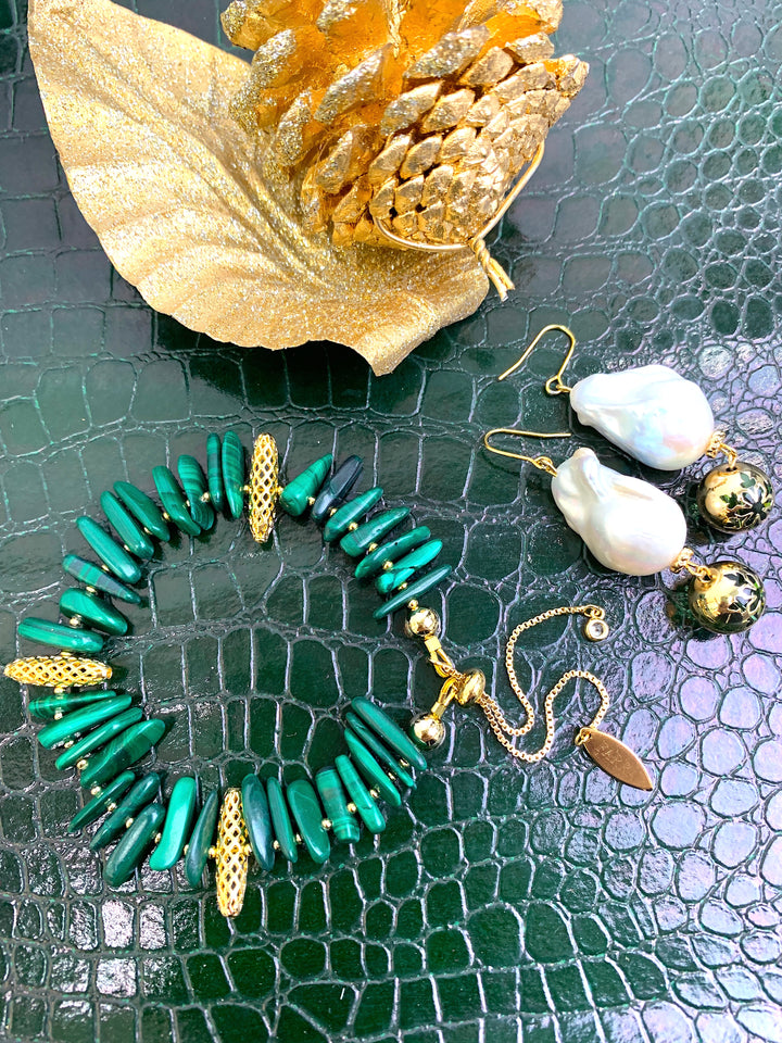 Irregular Malachite Adjustable Bracelet HB005 - FARRA