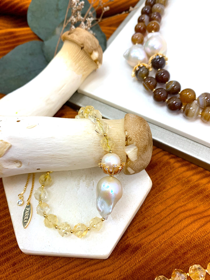 Citrine With baroque Pearls Adjustable Bracelet HB003 - FARRA