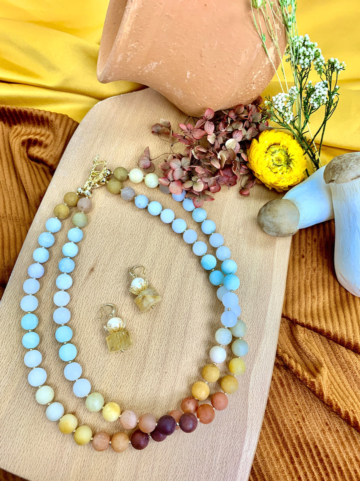Gradient Brown Jade Double Layers Necklace HN018 - FARRA