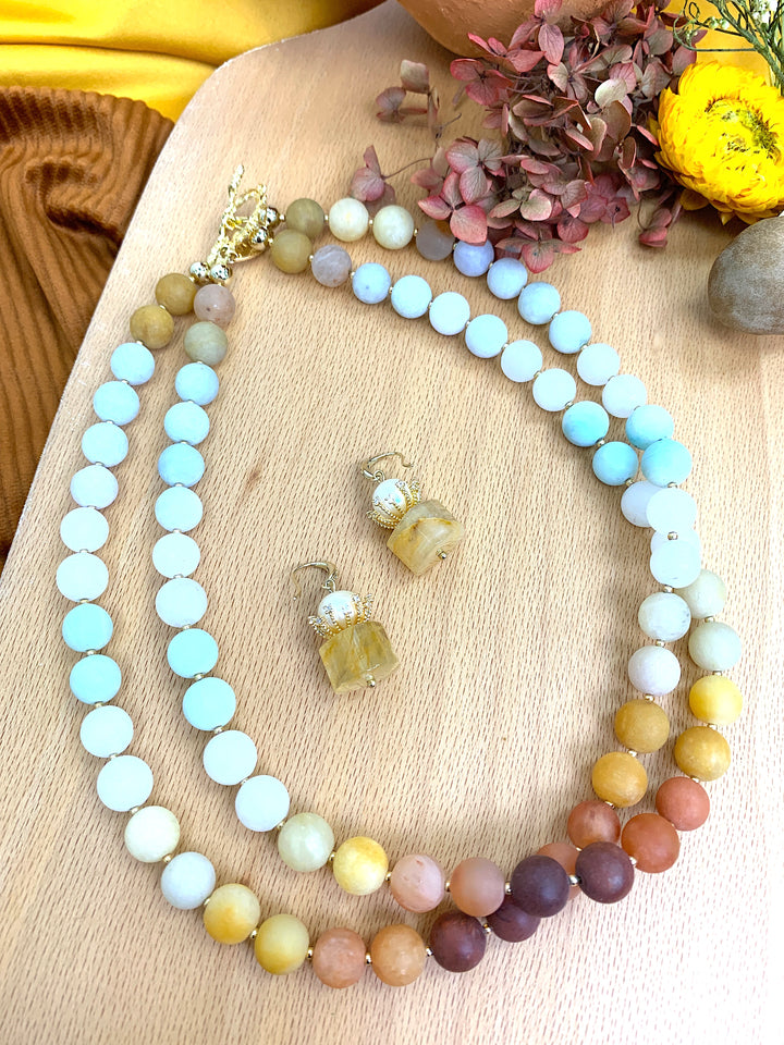 Cylinder Shaped Citrine With Freshwater Pearl Dangle Earrings HE013 - FARRA