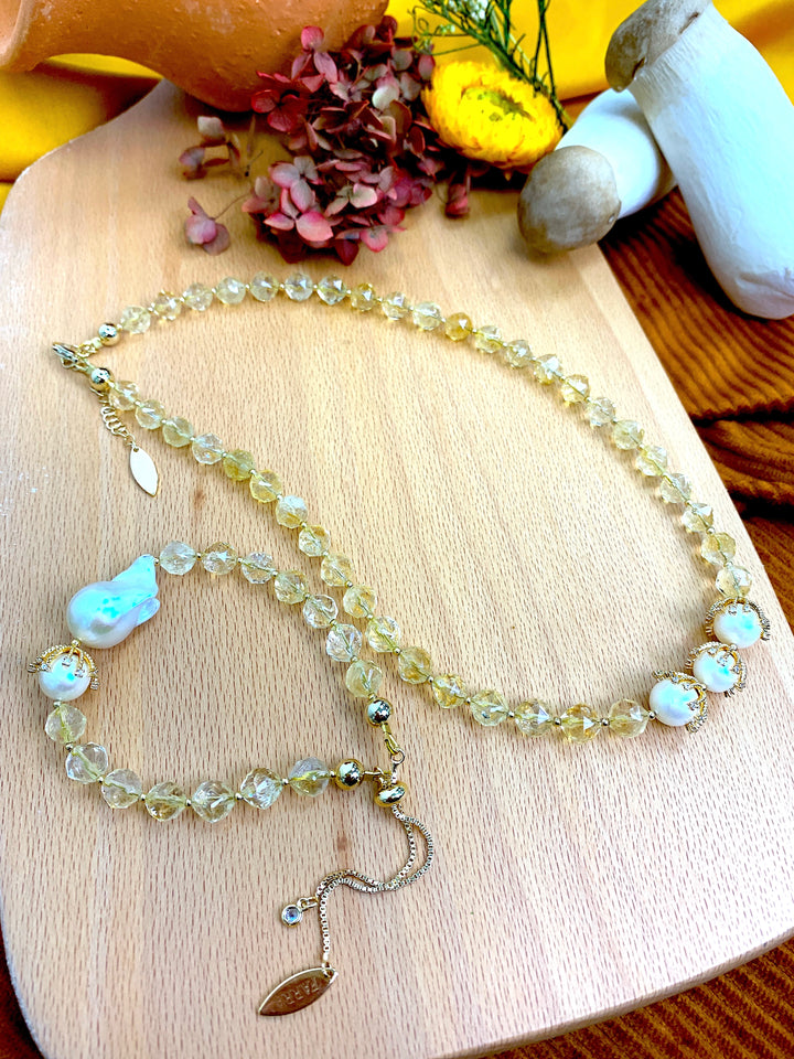 Citrine With Freshwater Pearls Pendant Exquisite Necklace HN020 - FARRA