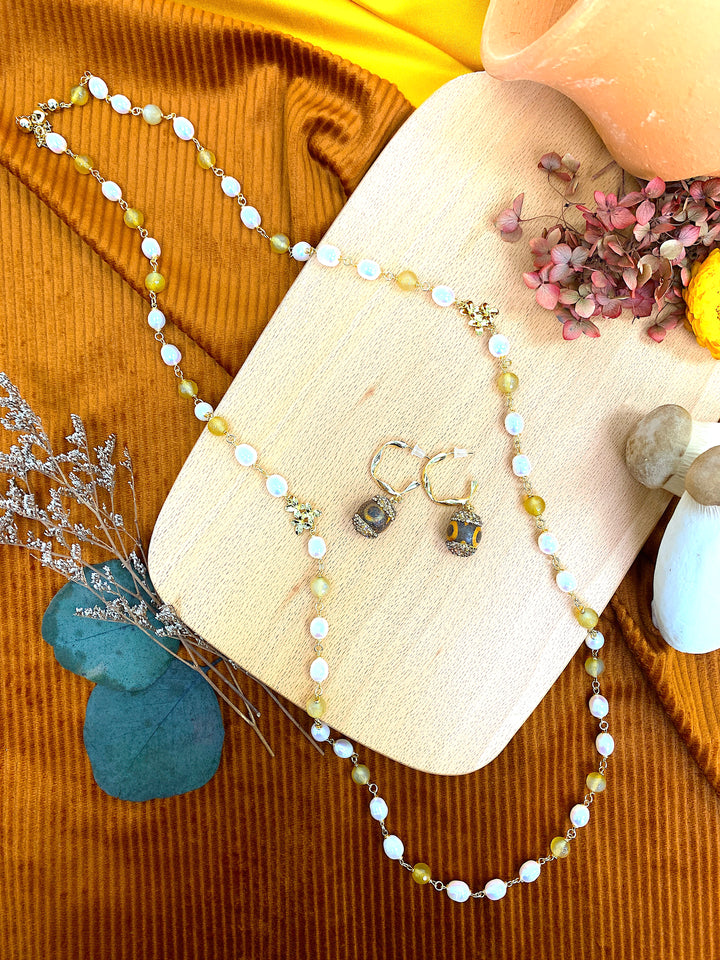 Yellow Agates & Freshwater Pearls Multi-Way Necklace HN021 - FARRA