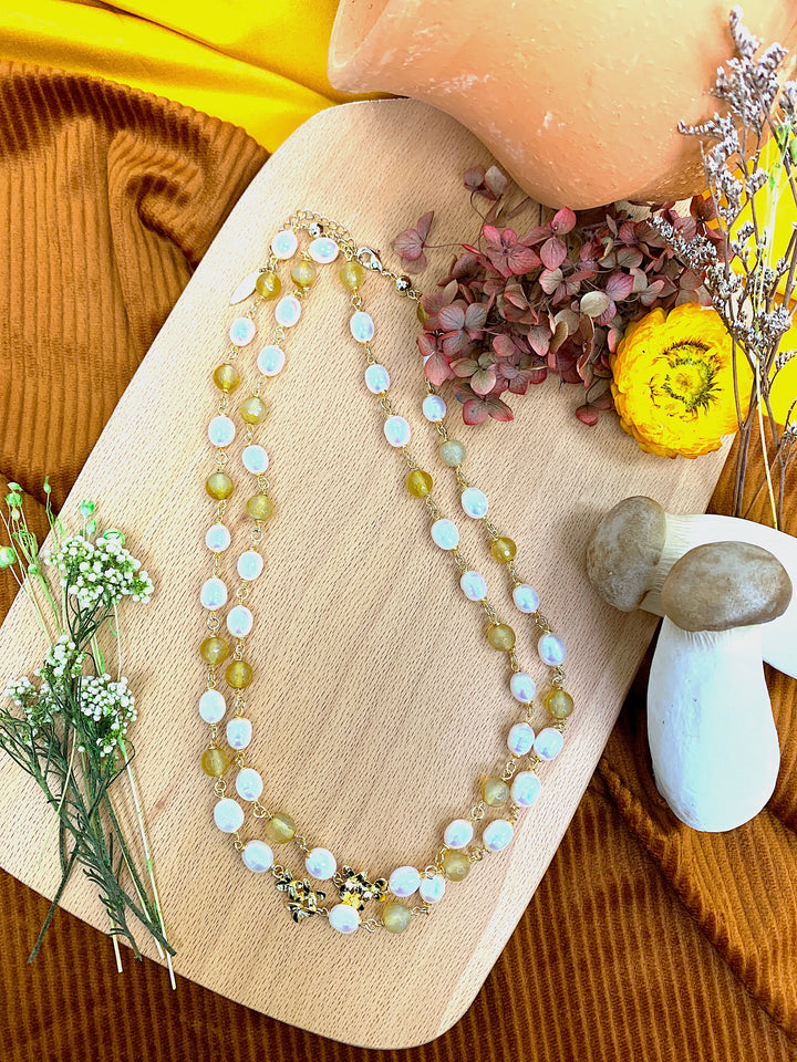 Yellow Agates & Freshwater Pearls Multi-Way Necklace HN021 - FARRA