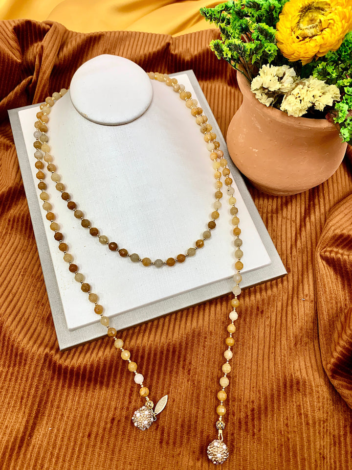 Yellow Jade With Rhinestones Open Ended Necklace HN019 - FARRA
