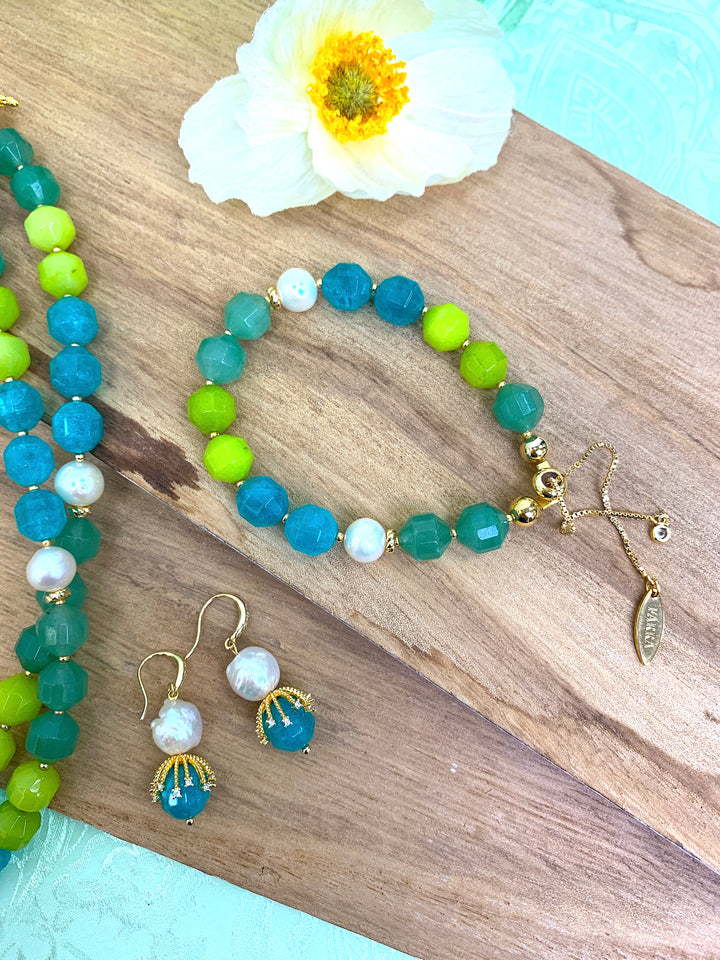 Green And Blue Jade Adjustable Bracelet HB001 - FARRA