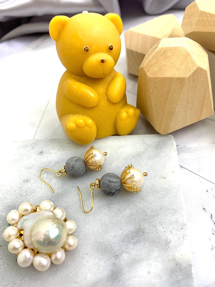 Picasso Jasper With Freshwater Pearls Dangle Earrings HE015 - FARRA