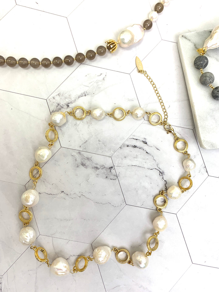 Irregular Freshwater Pearls Chain Necklace HN024 - FARRA
