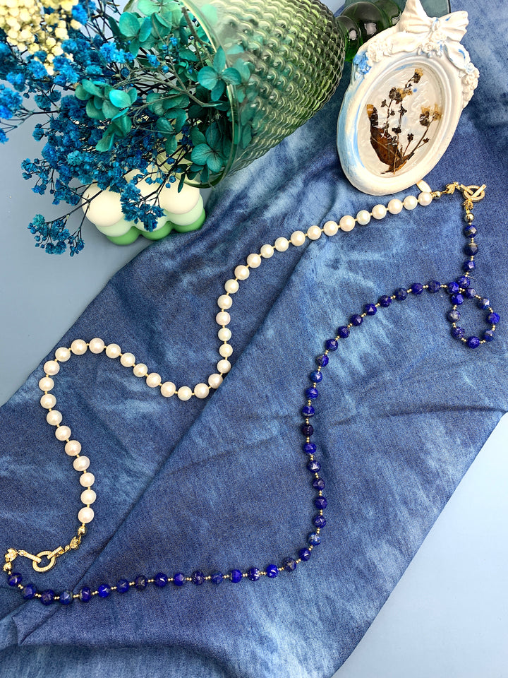 Lapis & Freshwater Pearls Versatile Necklace HN001 - FARRA