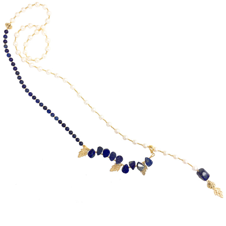 Freshwater Pearls With Lapis Y-Shaped Necklace MN037 - FARRA