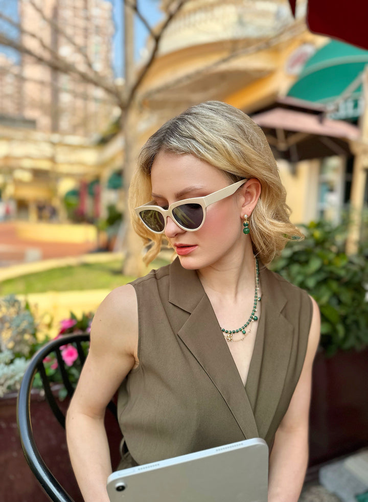 Malachite With Green Jade Dangle Earrings JE040 - FARRA