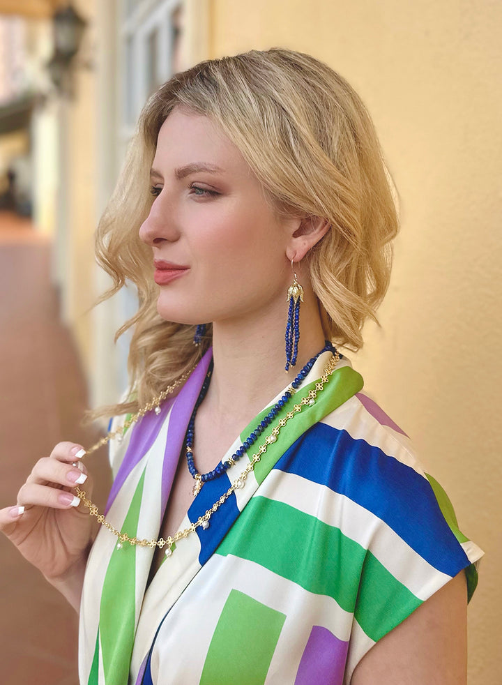 Dainty Lapis with Evil Eye Pendant Necklace JN026 - FARRA