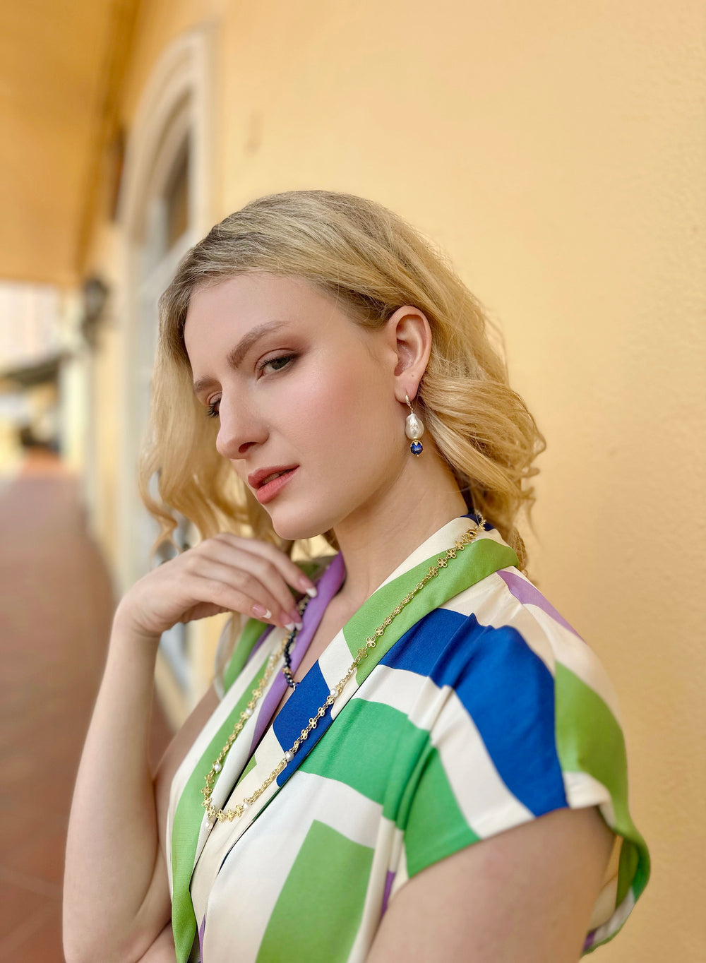 Baroque Pearls with Faceted Lapis Dangle Earrings JE020 - FARRA