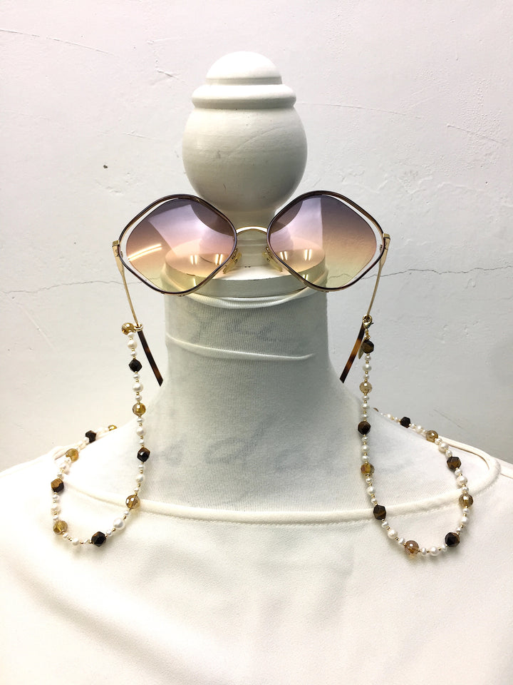 Removable Freshwater Pearls , Tiger Eye & Crystals Glasses Chain EC005 (Jewelry Accessories) - FARRA