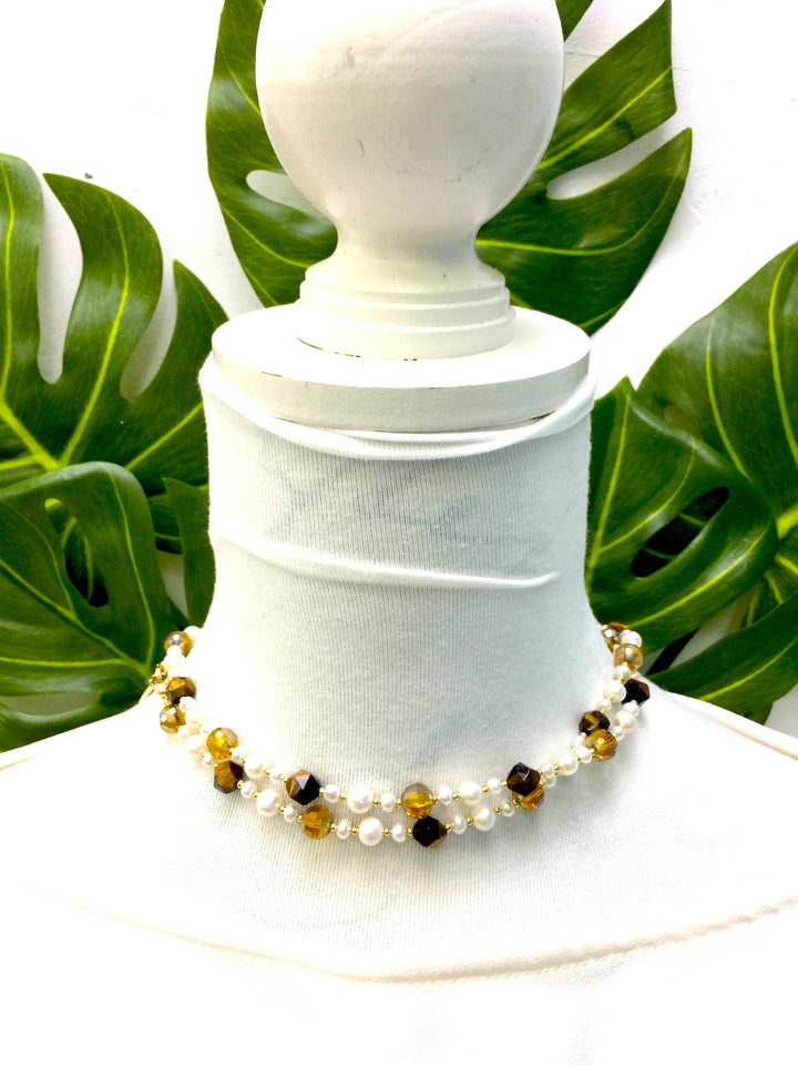 Removable Freshwater Pearls , Tiger Eye & Crystals Glasses Chain EC005 (Jewelry Accessories) - FARRA